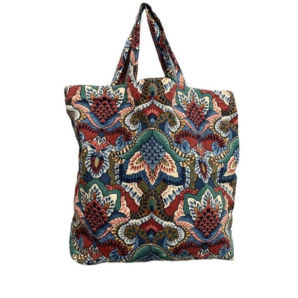 Fabric Vintage 1970s Handbag Retro Print Jewel Tones - Picture 1 of 6